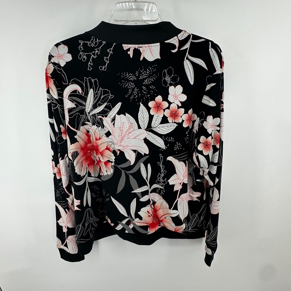 IMAN Global Chic Floral Bomber Jacket Black Red Tropical Lily Print Size XL NWT - Picture 9 of 14